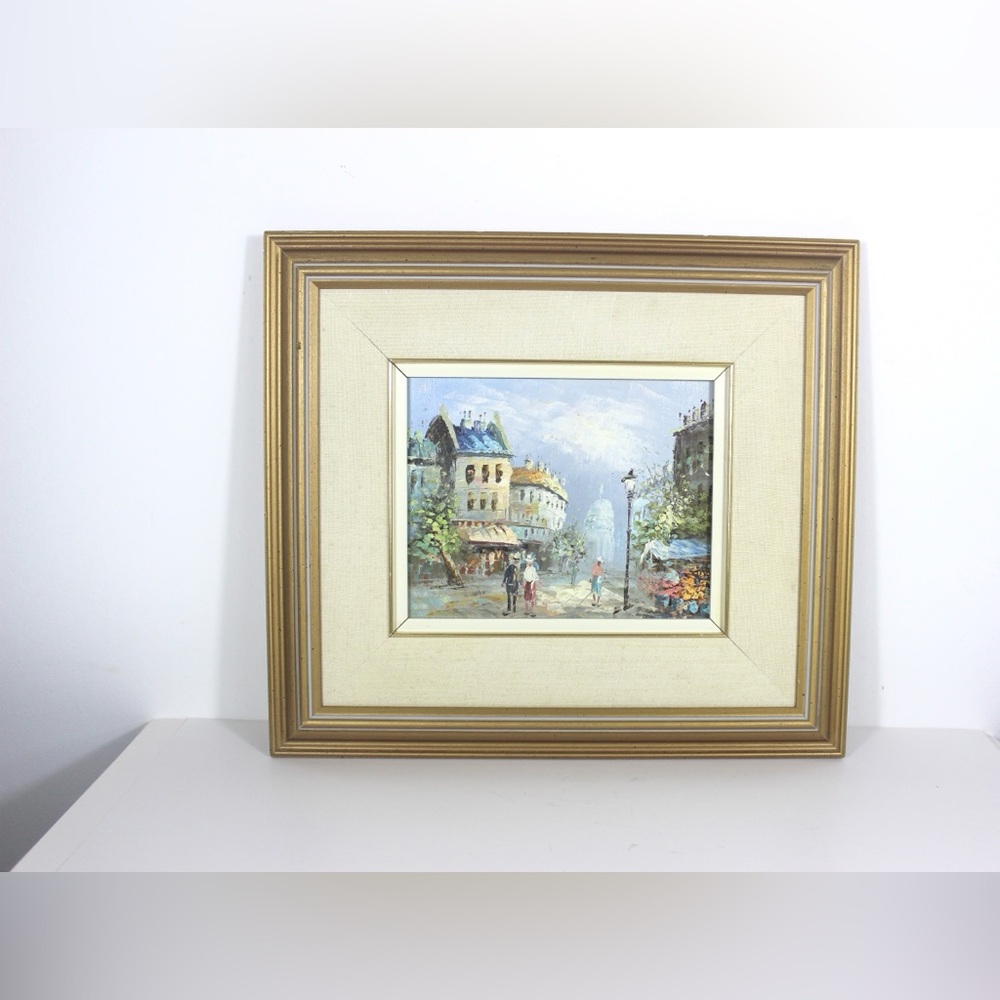 Vintage European City Scene Paris France Oil Painting, Framed, Small Original Ar